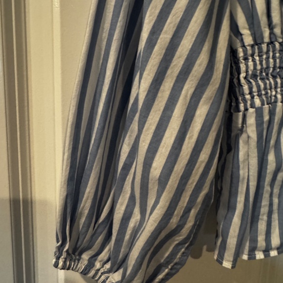 J. Crew V-neck Smocked Waist Top, Size extra small, black and white stripes - Picture 5 of 12